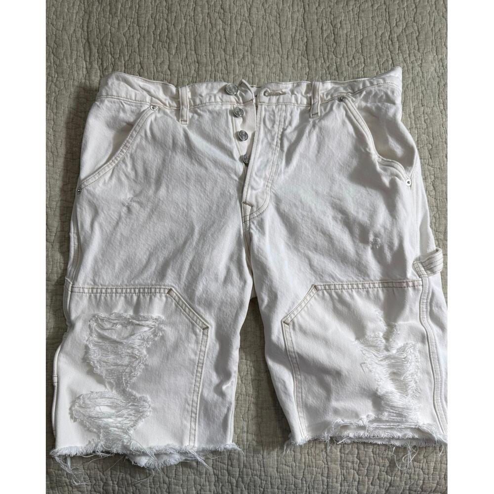 FRAME Le Slouch Bermuda Button Fly Raw Hem Made in USA Cargo Ivory Cut Off Sz 29